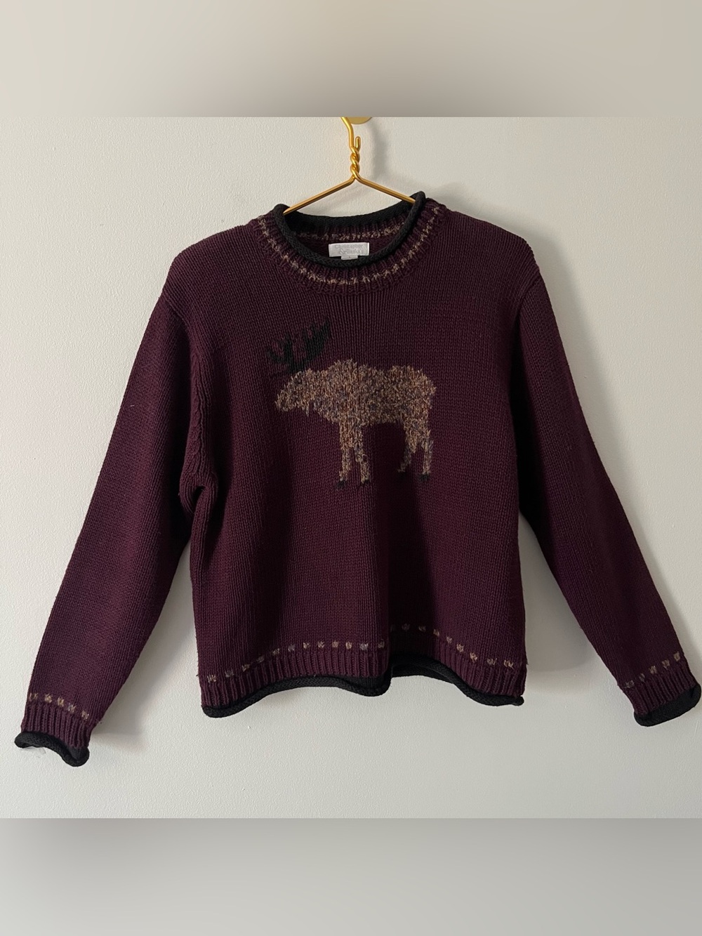 Christopher & Banks Vintage Y2K Burgundy Roll-neck Moose Novelty Fall Sweater L